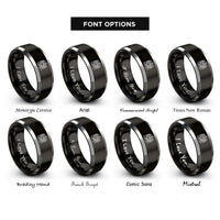 font options for inside engraving on black & gray archangel uriel flame rings