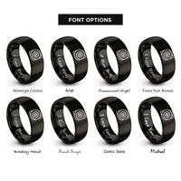 font options for inside engraving on black archimedean spiral rings