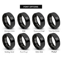 font options for inside engraving on black archimedean spiral rings
