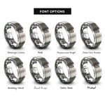 font options for inside engraving on grey archimedean spiral rings