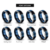 font options for inside engraving on blue & silver aries rings