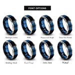 font options for inside engraving on blue & gray arrival icon rings