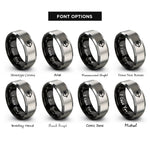 font options for inside engraving on black & silver arrow band rings