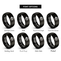 font options for inside engraving on black arrow band rings