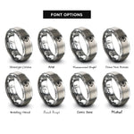 font options for inside engraving on gray arrow band rings