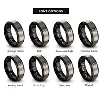 font options for inside engraving on black & grey arrow circle rings