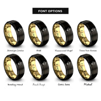 font options for inside engraving on black & gold arrow halves heart rings