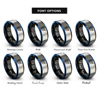 font options for inside engraving on black & blue & grey arrow hit rings
