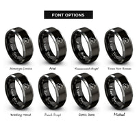 font options for inside engraving on black & silver arrow line rings