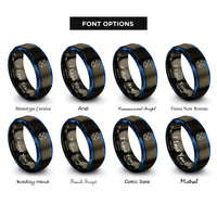font options for inside engraving on gunmetal & blue arrows shield rings
