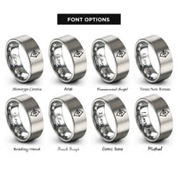 font options for inside engraving on silver artemis bow rings