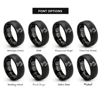 font options for inside engraving on black articulated robot arm rings