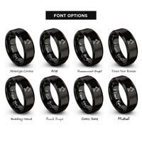 font options for inside engraving on black articulated robot arm rings