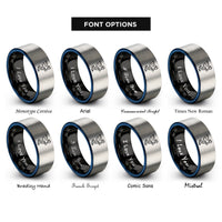 font options for inside engraving on black & blue & gray artistic skater spin rings