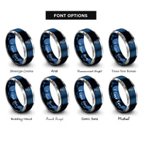font options for inside engraving on blue & gray artistic skater spin rings