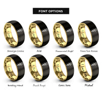 font options for inside engraving on black & gold asclepius heart rings