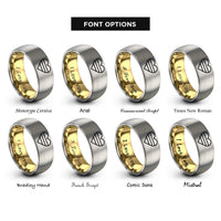 font options for inside engraving on gold & grey asexual flag rings