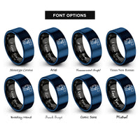 font options for inside engraving on black & blue astronaut flag rings