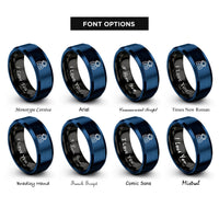 font options for inside engraving on black & blue astronaut silhouette rings