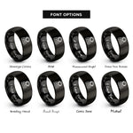 font options for inside engraving on black astronaut silhouette rings
