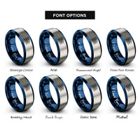 font options for inside engraving on blue & gray atom symbol rings
