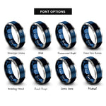 font options for inside engraving on blue & grey atom symbol rings