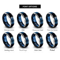 font options for inside engraving on blue & grey atom symbol rings