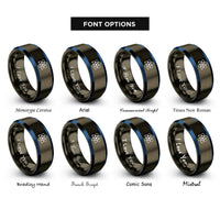 font options for inside engraving on gunmetal & blue atom symbol rings