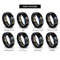 font options for inside engraving on gunmetal & blue atom symbol rings