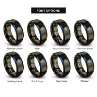 font options for inside engraving on gunmetal & blue atom symbol rings