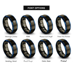 font options for inside engraving on gunmetal & blue atomic orbitals rings