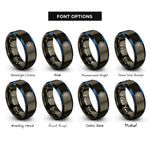 font options for inside engraving on gunmetal & blue atomic orbitals rings