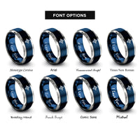 font options for inside engraving on blue & grey audio waveform rings