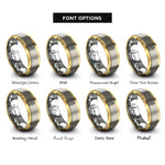 font options for inside engraving on gold & gray august gladiolus rings