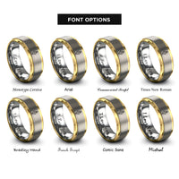 font options for inside engraving on gold & gray august gladiolus rings
