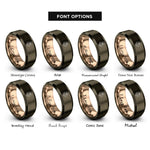 font options for inside engraving on gunmetal & rose gold august poppy rings