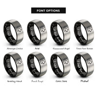 font options for inside engraving on black & silver australian shepherd rings