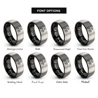 font options for inside engraving on black & grey auto mechanic silhouette rings