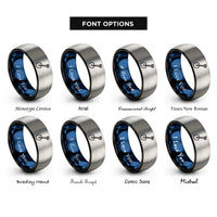 font options for inside engraving on black & blue & gray avalanche shovel rings