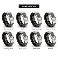 font options for inside engraving on black & gray avocado toast rings