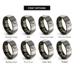 font options for inside engraving on gunmetal & silver avocado toast rings
