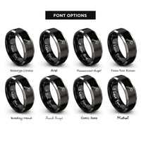 font options for inside engraving on black & grey axe rings