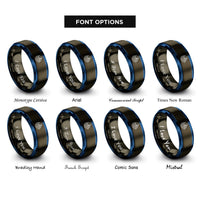 font options for inside engraving on gunmetal & blue axe struck bullseye rings