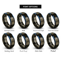 font options for inside engraving on gunmetal & blue axe struck bullseye rings
