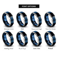 font options for inside engraving on blue & silver axis robot rings