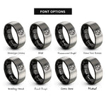 font options for inside engraving on black & grey azimuth degree ring rings