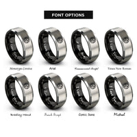 font options for inside engraving on black & grey azimuth degree ring rings