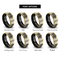 font options for inside engraving on black & gold & gray b flat symbol rings
