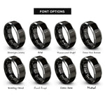 font options for inside engraving on black & silver baby bear heart rings