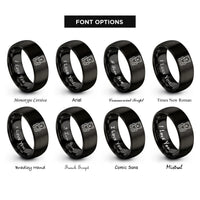 font options for inside engraving on black baby bear heart rings